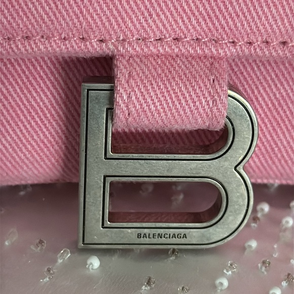 ❌SOLD❌ Authentic Balenciaga Pink Denim Sml Hourglass Top Handle - Picture 5 of 10